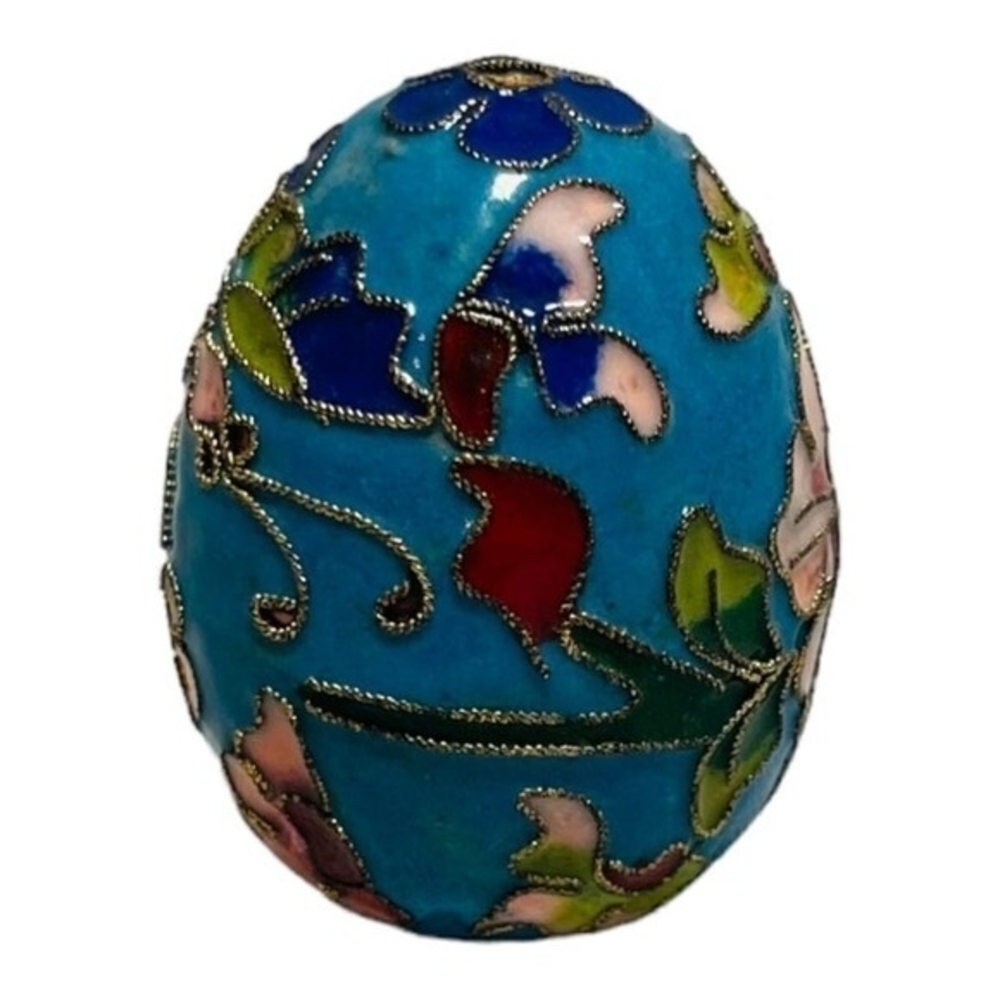 Vintage Asian Cloisonné Multicolored Enamel Floral Hand Painted Egg Figurine VG - Picture 3 of 4